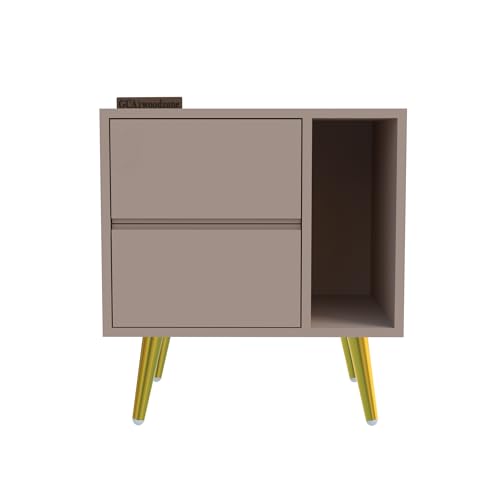 Image of Wooden Bedside Table for Bedroom | Wooden Bed Side Nightstand Lamp Table with 2 Drawers & Open Shelf Storage for Home & Hotels | HDMR Premium Wood & Iron Legs, Light Beige|Pack of 2