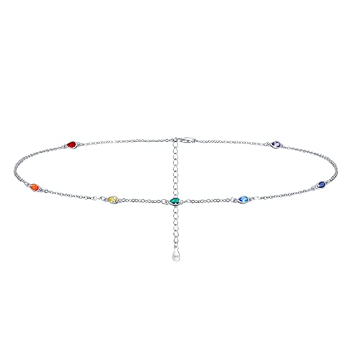 MEDWISE Chakra Choker Necklace Sterling Silver 7 Chakra Summer Beach Choker Necklace Jewelry Birthday Christmas Gifts for Women Wife Girlfriend,13+3 inches