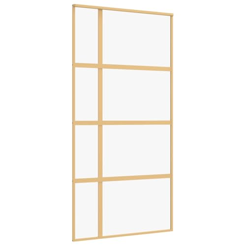 vidaXL Porte Coulissante, Porte Suspendue avec Butoir, Porte avec Panneaux Grange Cuisine Maison Intérieur, Doré Verre Clair et Aluminium