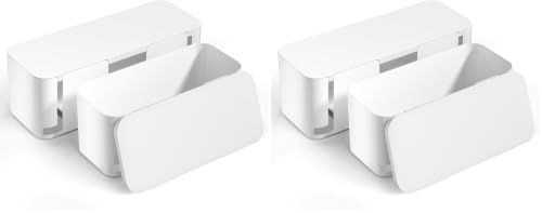 Image of YECAYE 4 Pack Cable Management Box, Pet Friendly Cord Organizer Box for Home & Office, Child-Proof Cable and Power Strip Protector Box, Wire Hider and Cord Organizer for Desk, White