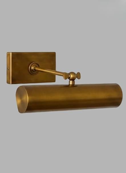 9" Antique Brass Picture Light - Hardwired Wall Mount Display Light for Paintings, Artwork, and Photos | Adjustable Arm & Rotating Shade - Brass Picture Light for Gallery, Hallway (Raw Brass)