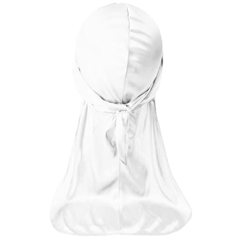 YUXITA Durag   Gorro de cola larga para hombre, cómodo sombrero pirata de secado rápido para trenzas, rastas, uso de gestión, blanco, 6 3/4 / 7 3/8