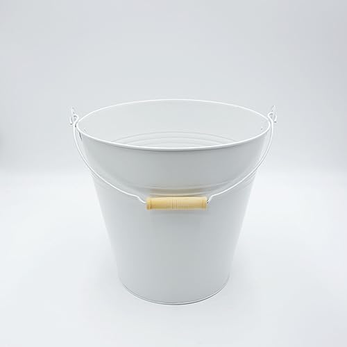 Topf Zink rund konisch mit einem Henkel und Holzgriff weiß Ø 29 cm