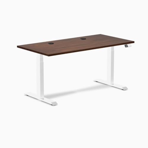 Image of Desky Dual Rubberwood Sit Stand Desk Red Walnut 48 inch White