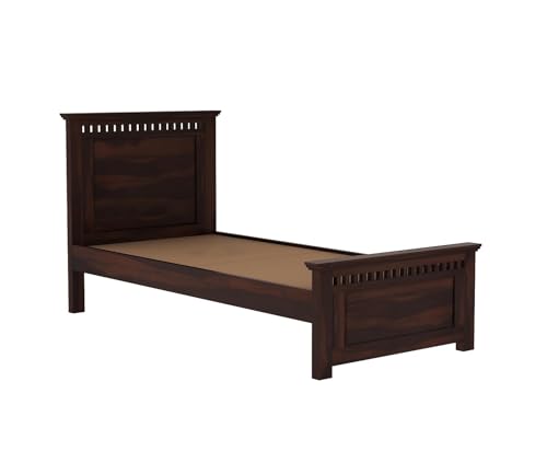 Image of CRAFT D ARTS Sheesham Wood Single Size Bed Without Storage | Wooden Single Bed | Space Saving Low Floor /Lying /Rise /Level /Profile Cot Bed for Bedroom | Adolph, Walnut Finish