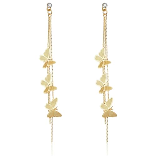 Kruckel Golden Butterflies Long Drop Dangling Earrings | Cute Sparkly Stud Dangles, Lightweight Jewelry for Women | Easy Wear Fashion Design Accesory Packed with Durable Jewelry Box (Butterfly)