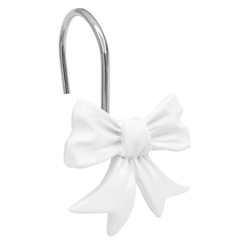 CHICTIE Decorative Shower Curtain Hooks Bow Knot Shower Curtain Rings Hooks for Bathroom Baby Kids Room Rustproof Shower Hooks (White)