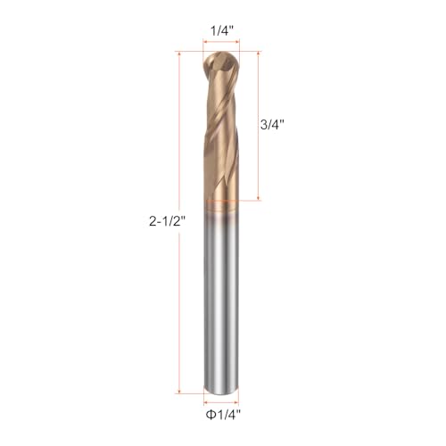 Image of HARFINGTON Ball Nose End Mill 2 Flute 1 /4 inch Diameter 1 /4 inch Shank Tungsten Carbide TICN Coated Spiral CNC Router Bits 3 /4 inch Cutting Length Single End Ball Cutting Tool for Carving Engraving