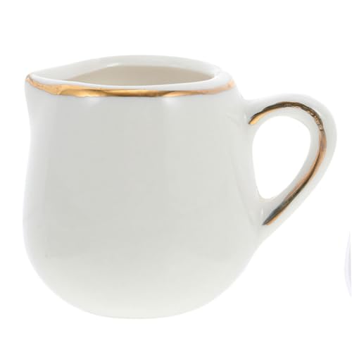 Mikinona Ceramic Milk Creamer Pitcher Large Handle Spoon for Latte Art Lightweight Easy to Cle