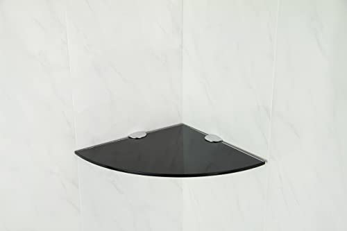 Estantes de Esquina de Vidrio Templado de 6 mm de Grosor, Color Negro o Blanco, 250 mm de Grosor, para baño, Dormitorio, Cocina, Oficina, con Soportes de Estante de Acabado Cromado (1, Negro)