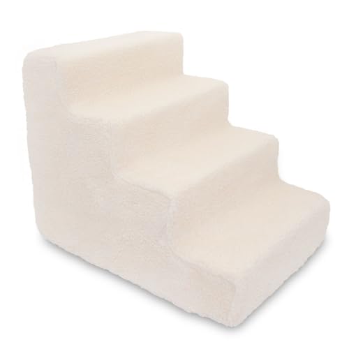 Best Pet Supplies Dog Stairs & Steps - Foam Steps for Small Dogs & Cats, Non-Slip Indoor Balanced Pet Step Support, Dog Ramp, No Assembly, Lambswool, 4-Step (18-inch Height)