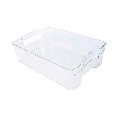 Kitchen Spaces KSMB12-AMZ Medium Bin Food Storage Organizer for Fridge and Pantry, 12.3" x 8.3" x3.5", Clear Cover