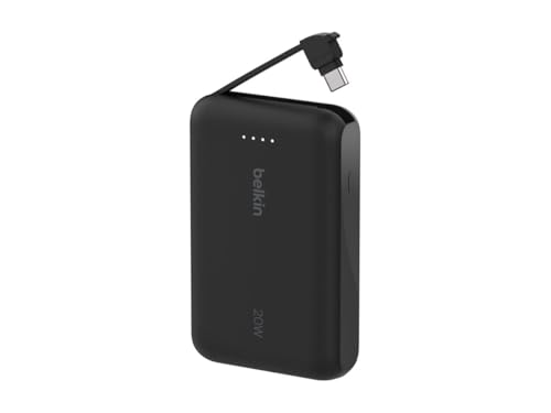 Image of Belkin BoostCharge 10,000mAh External Battery, Portable Power Bank with Built-in PD Cable (20W), Fast Charge by USB-C Power Delivery 10K, Mobile Charger, Black