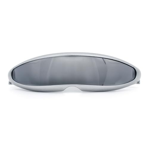 SA106 Mirror Lens Monolens Cyclops Robotic Futuristic Sunglasses Silver Mirror