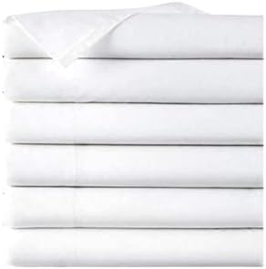 EOM Hotel Sheets - T180 Thread Count Cotton/Polyester Flat Sheet - White Bed Sheets Great for Hotel, Hospital, and Home - Machine Washable Hospital Bedsheets - Pack of 6 White Sheets
