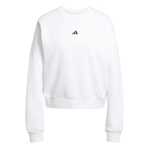 adidas Donna Essentials Small Logo Feel Cozy Relaxed Fit Sweatshirt, White/Black, S