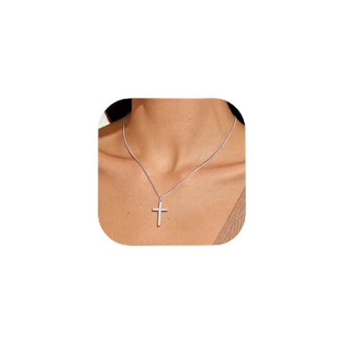 Image of U7 Cross Necklace for Women,Silver /14K Gold Plated Cross Necklace with 18-20 inch Box Chain,Tiny /Medium /Large Cross Pendant Necklace Religious Necklaces Christian Jewelry Gift for Her