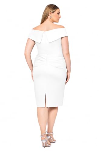 Image of Xscape Women's Bodycon Midi Off-The-Shoulder Ruffle Dress with Center Back Zipper, Petite & Plus Size