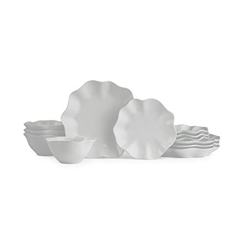 Portmeirion Sophie Conran Floret 12 Piece Dinnerware Set | Service for 4 | Elegant Dinnerware Serving Plates | Appetizer, Buffet, Dinner, and Lunch Plates | Dishwasher Safe – Dove Gray