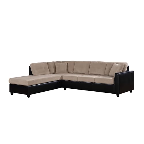 CARTESIAN Modern L-Shaped Sectional Sofa, Beige Corduroy with Dark Brown