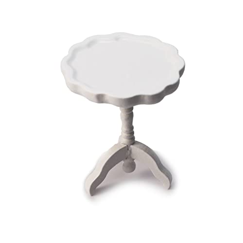 Miniature Dollhouse End Table 1:12 Scale Wooden Furniture Round Side Tea Table Model for Dollhouse Living Room Scene Decoration (White)