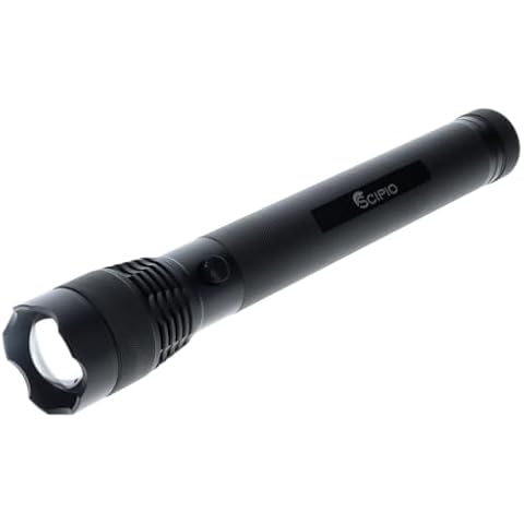 Scipio Tactical Flashlight S3201G 12-inch Aluminum 500 Lumens Camping EDC Torch - Black Cover