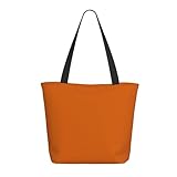 Bolso de mano naranja oscuro para mujer - Bolso de mano ligero y reutilizable de lona con cremallera, bolso de mano de algodón con correa para bolsas de comestibles, bolsas de compras