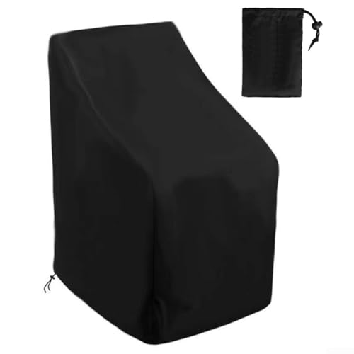 Fundas para sillas de jardín, impermeables, resistentes, de tela Oxford 210D, para exteriores, apilables, con cordón, para jardín, césped, sillas apilables, color negro (65 cm + bolsas de