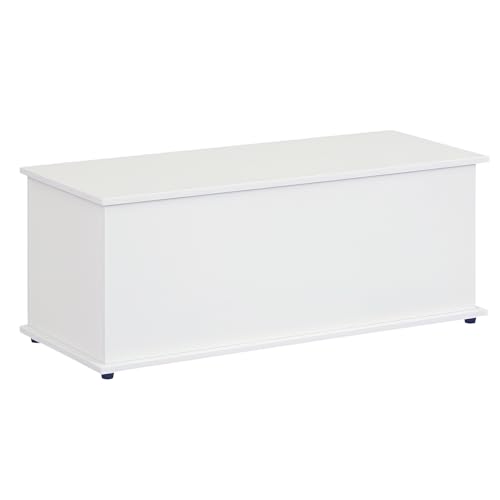 HOMCOM 113L Storage Chest, Storage Box with Flip-Top Lid and 2 Safety Hinges, Storage Trunk for Living Room, Entryway, 100 x 40 x 40 cm, White