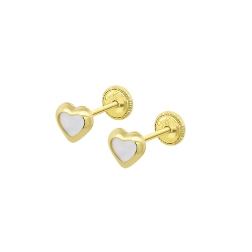 TIME ROAD Pendientes Bebé Niña de Oro 9K HIN00331/4 - Cierre Seguro de Rosca - Pendientes de Corazón 4 mm - Infantil 3, 6, 12 a 24 meses - Ideal como Regalo de Nacimiento, Bautizo o Cumpleaños