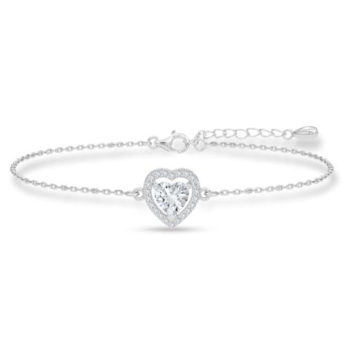 Image of Clara 925 Sterling Silver Zilvia Heart Solitaire Pendant Earrings Chain Ring Bracelet Jewellery Set | Platinum Plated, Swiss Zirconia |Gift for Women and Girls