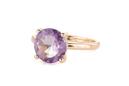 Bague en or rose 14k et améthyste véritable sertie main pour une élégance intemporelle