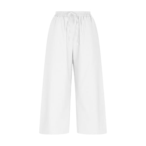 Linen Pants Women Drawstring Capris Pants for Women Summer Cropped Trousers High Waist Casual Pant with Pockets4