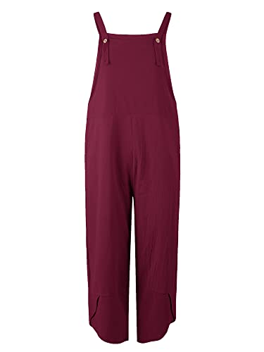 Moniss Macacão feminino com bolsos sem mangas pernas largas plus size
