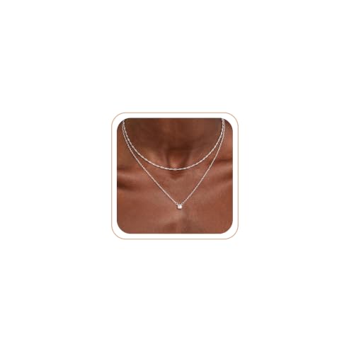 CHESKY Layered Silver Necklaces for Women Trendy,Dainty Stackable Charm Necklaces for Womens Layering CZ Pendant Necklaces Stack Silver Jewelry Set for Women Gifts