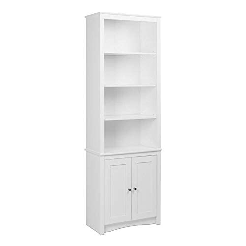 Prepac Tall Bookcase With 2 Shaker Doors, 80" H, White & Home Office Tall 6-Shelf Bookcase #TOP1