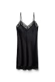 Intimissimi Woman's Silk Slip with Lace Insert Detail in Black, Size S