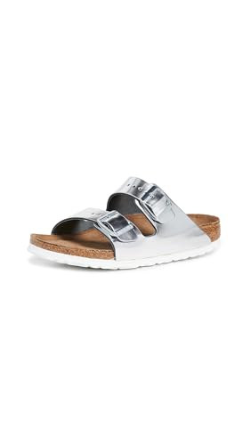 Image of Birkenstock Women's Arizona SFB Sandal, Metallic Silver, 6.5 Medium US