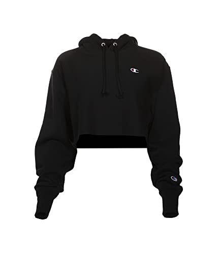 Champion womens Reverse Weave Cropped Cut-off Hoodie, Left Chest C