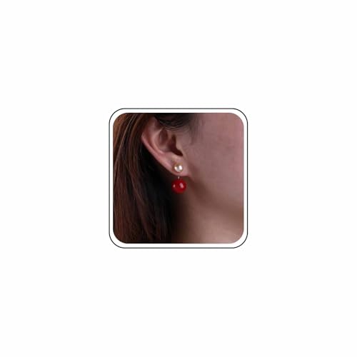 Inateannal Boucles D'oreilles Boules De Perles Vintage Double Boules D'oreilles Rouge Bijoux Pour...