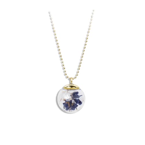 Collier lavande acier inoxydable doré pendentif verre fleurs