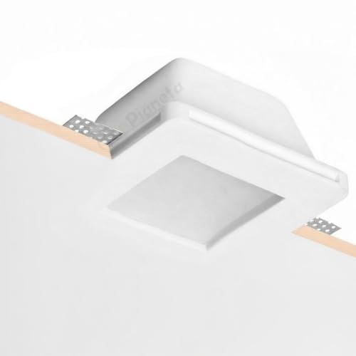 TOT ELECTRIC Portafaretto in Gesso Quadrato con Vetro da Incasso a Scomparsa Controsoffitto Cartongesso per lampadine faretti led GU10