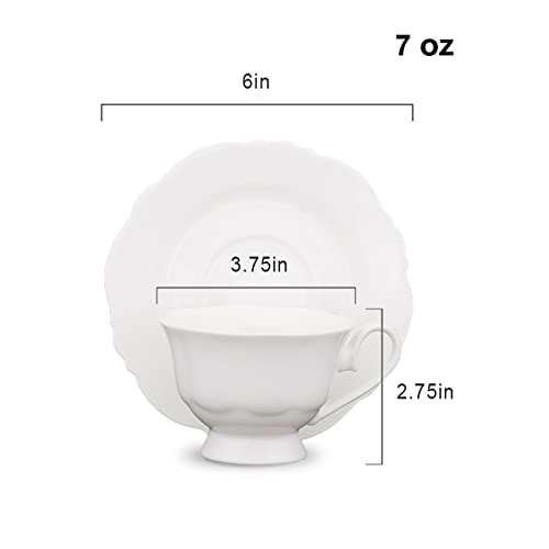 Fine China White Coffee Teacup and Saucer Sets, Set of Four