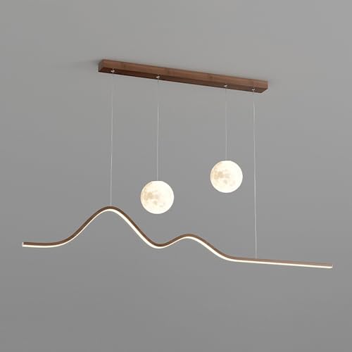 Elksdut Araña de Color Nogal Araña de Metal de línea de Arco LED con Pantalla de Globo acrílico, lámpara de Techo Colgante de Tira de 120 cm de Largo para Isla de Cocina sobre Mesa