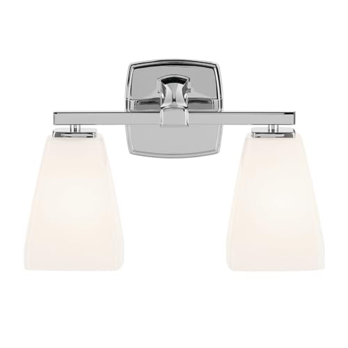 Image of Kichler Marant 2-Light Bathroom Vanity Light Fixture with Opal Glass in Chrome, Modern Wall Mount Light for Bathroom and Powder Room Over Mirror (14.25 x 9.5 in), 55215CH