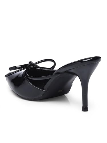 Image of Women's Wine Red Patent Leather Stiletto Heels Pointed Toe High Heel Pumps with Stylish Bow Elegant Dress Shoes for Party or Wedding