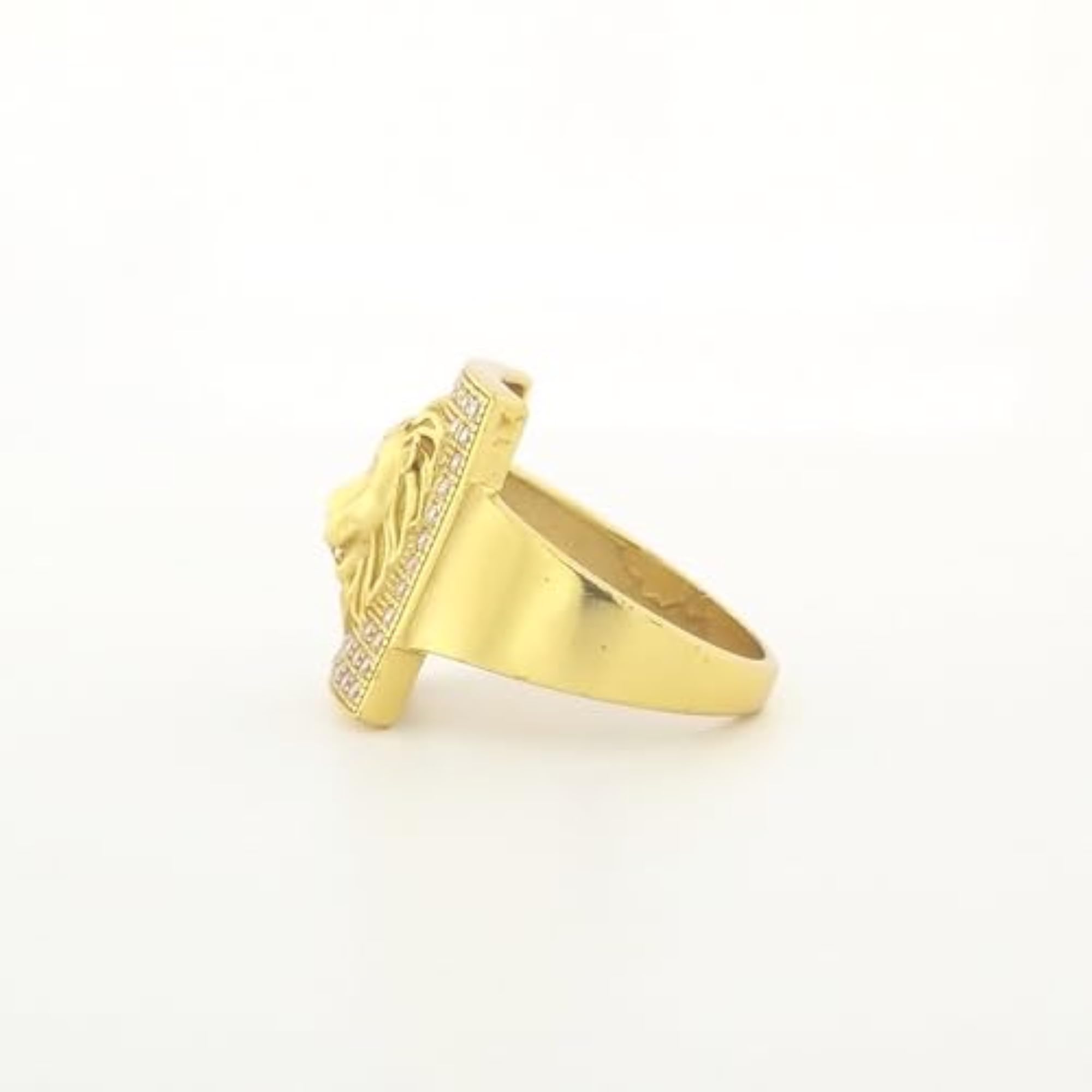 Men's Gold Plated Lion Head CZ Diamond Ring