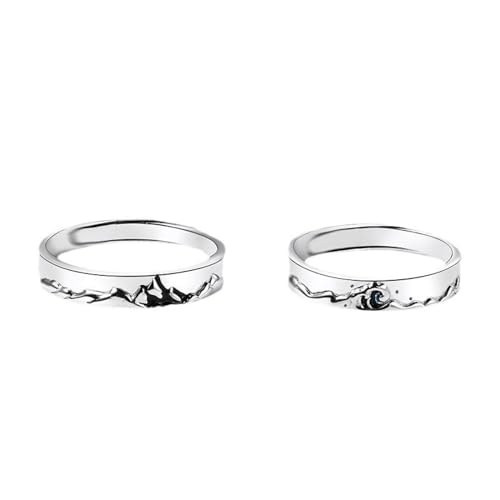 Anillos De Pareja De Montañas Y Mar Para Mujeres Y Hombres, Anillos De Promesa Ajustables A Juego Para Parejas, Joyería De Dedo De Amor Sin Fin Para Regalos De San Valentín, Blanco, Talla Única