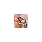 WDIYIEETN Two-Tone Shiny Diamond Heart-Shaped Ruby Ring, Gold and Silver, Size 6-10, Modern Style, Perfect for Wedding, Christmas, Mother's Day, Valentine's Day