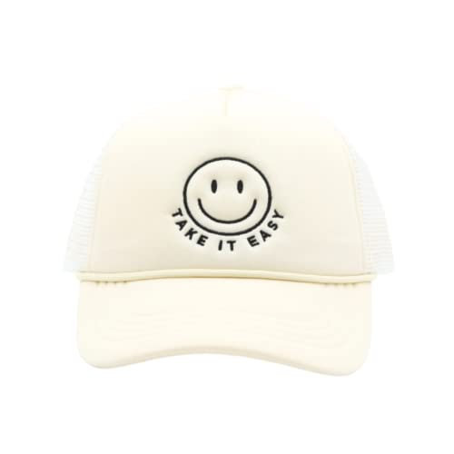 Happy Trucker - Womens Minimal Snap Back Baseball Hat Sun Cap Mesh Back Smiley Face (Take it Easy)